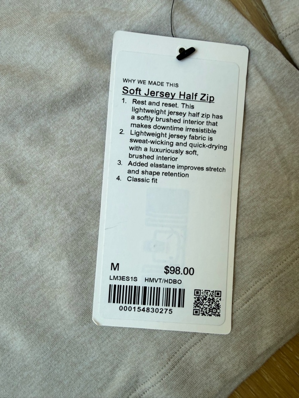 NEW Lululemon Men's Soft Jersey Half-Zip - Light Heather Beige - Picture 3 of 4